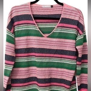 Anthropologie | Zaket and Plover knitted pink green striped multicolored sweater